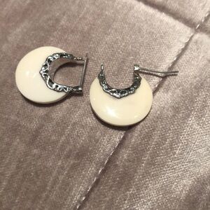 Sterling Silver White/ cream Scroll Hoop Earrings